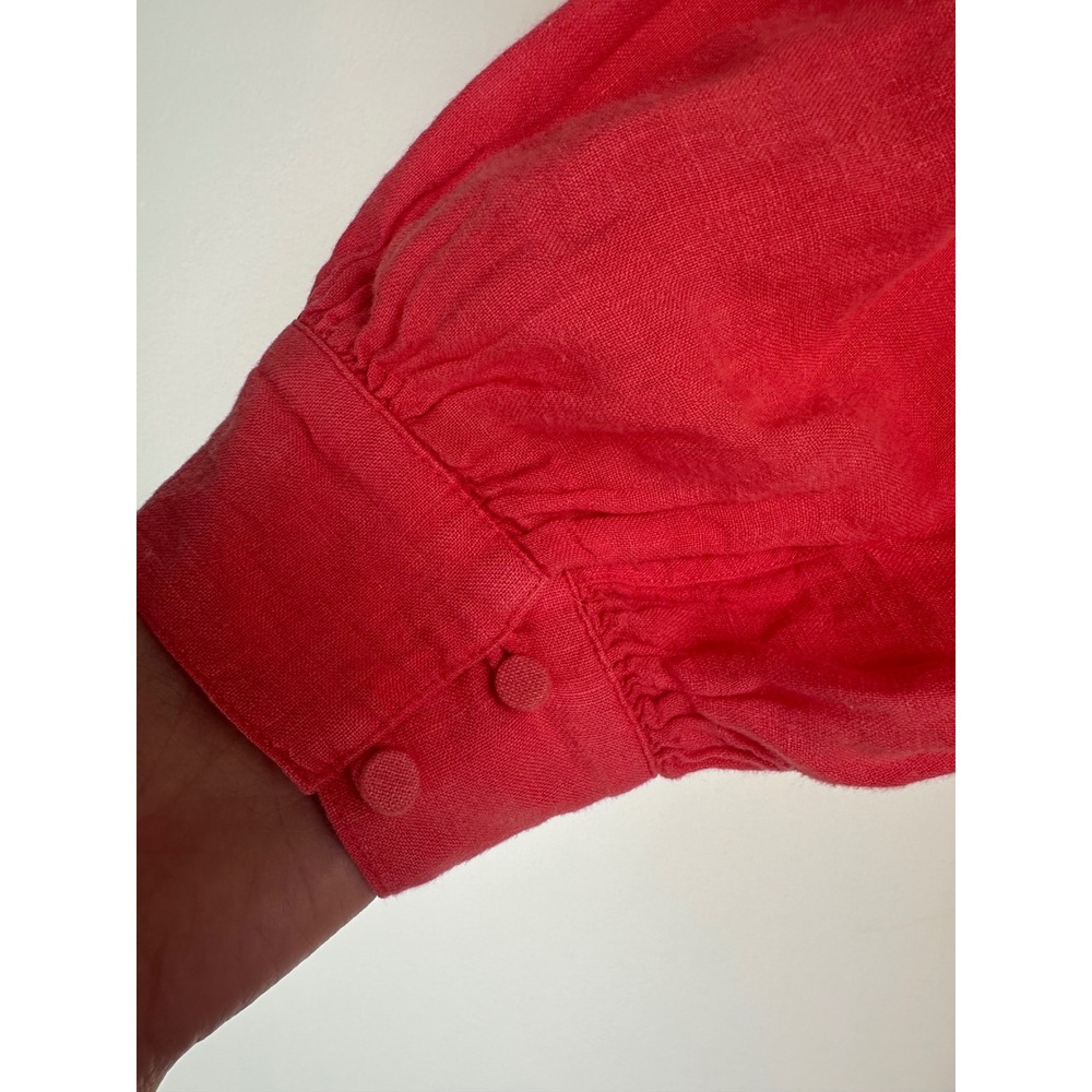 J.McLaughlin Coral Pink 100% Linen Shift Dress XL Long Puff Sleeve Boho - Picture 8 of 10
